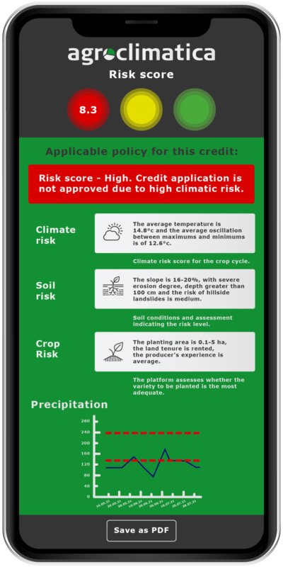 Agroclimatica risk score: Assessing agricultural financing and insurance risks with precision.